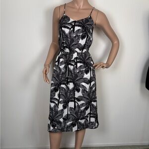 Elegant Black and White Palm Print summer Dress